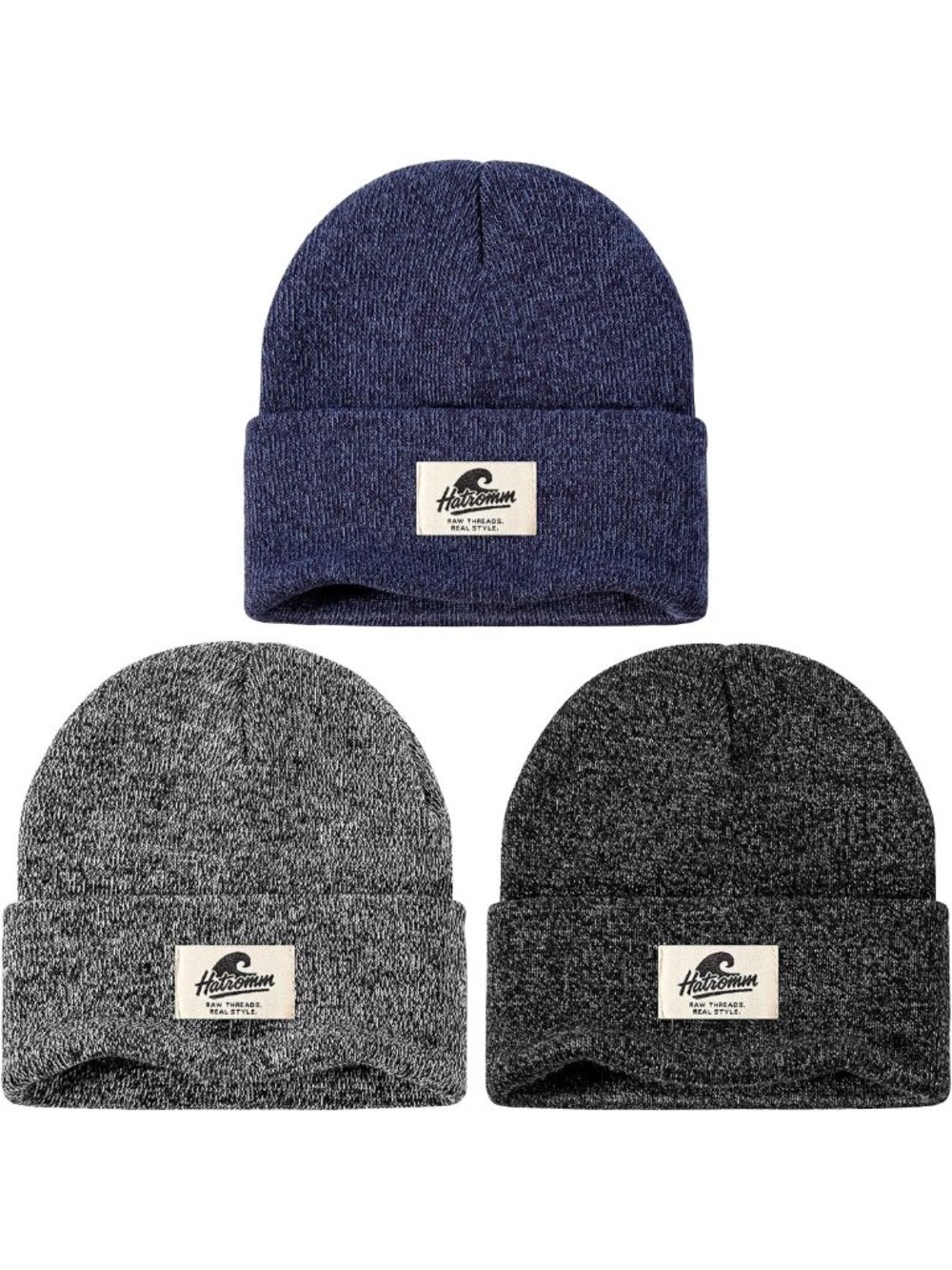 Cozy 3-Pack Winter Beanie Hats, Unisex Soft Thick Knit Cuffed Skull Caps